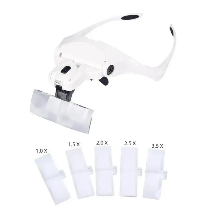 Gafas Lupa + Diadema + Luz Led + 5 Lentes Aumento + Correa