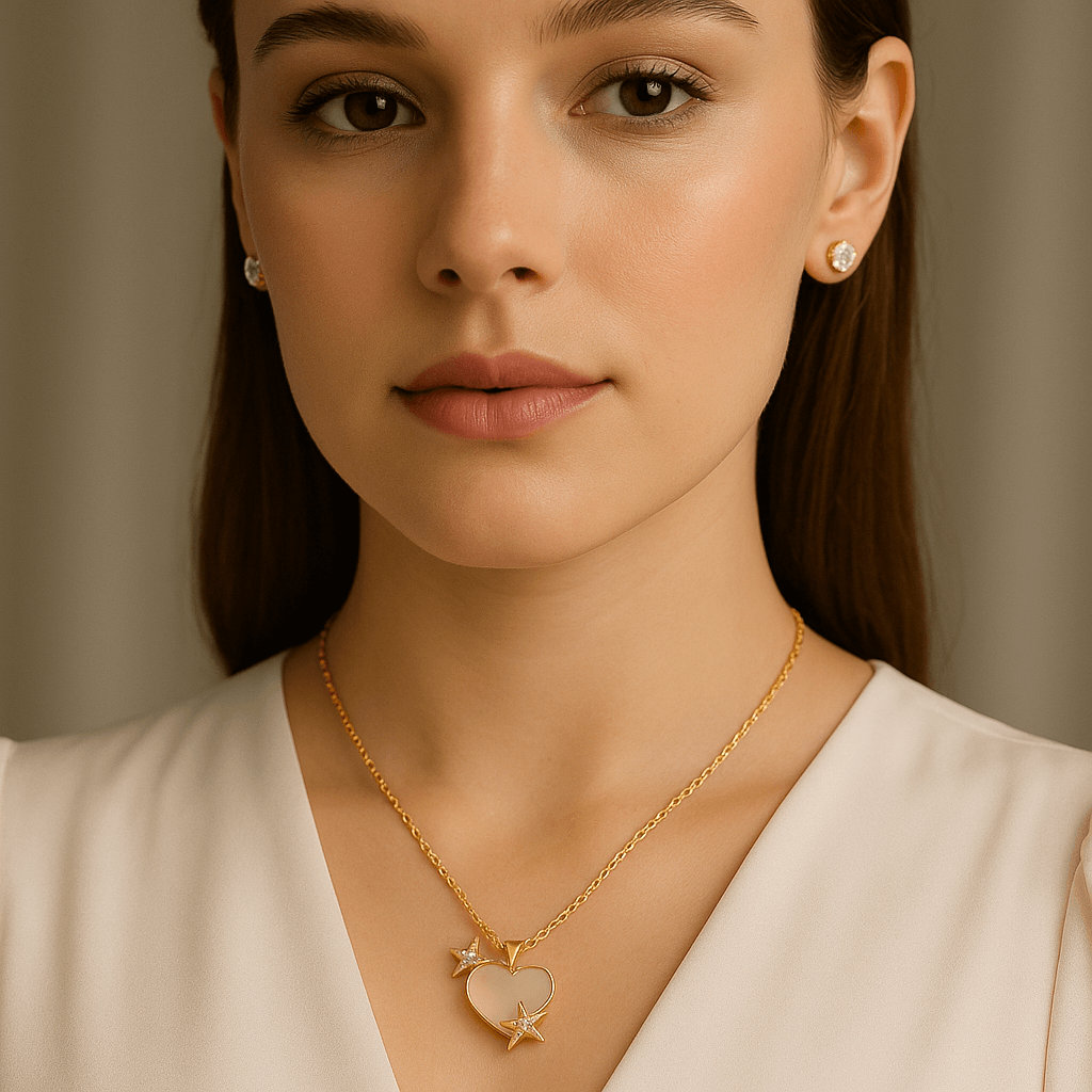 Exclusivo juego de Collar y Aretes con baño en Rodio